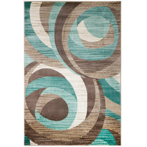 Orren Ellis Gaeta Power Loom Performance Teal/Brown Rug & Reviews Wayfair